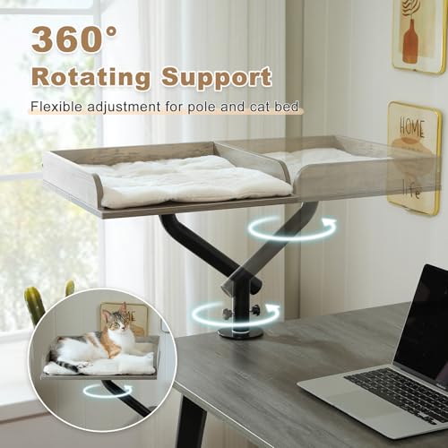 Cat Desk Bed 360°Rotating Supports to 50 Lbs Cozy Nest for Desk (Gray)