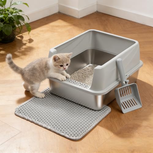 Stainless Steel Litter Box for Kitten (S-M-lid-10"H)