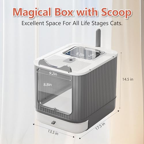 Covered Cat Litter Box with Lid for Kitten to Medium (White And Grey / Medium)