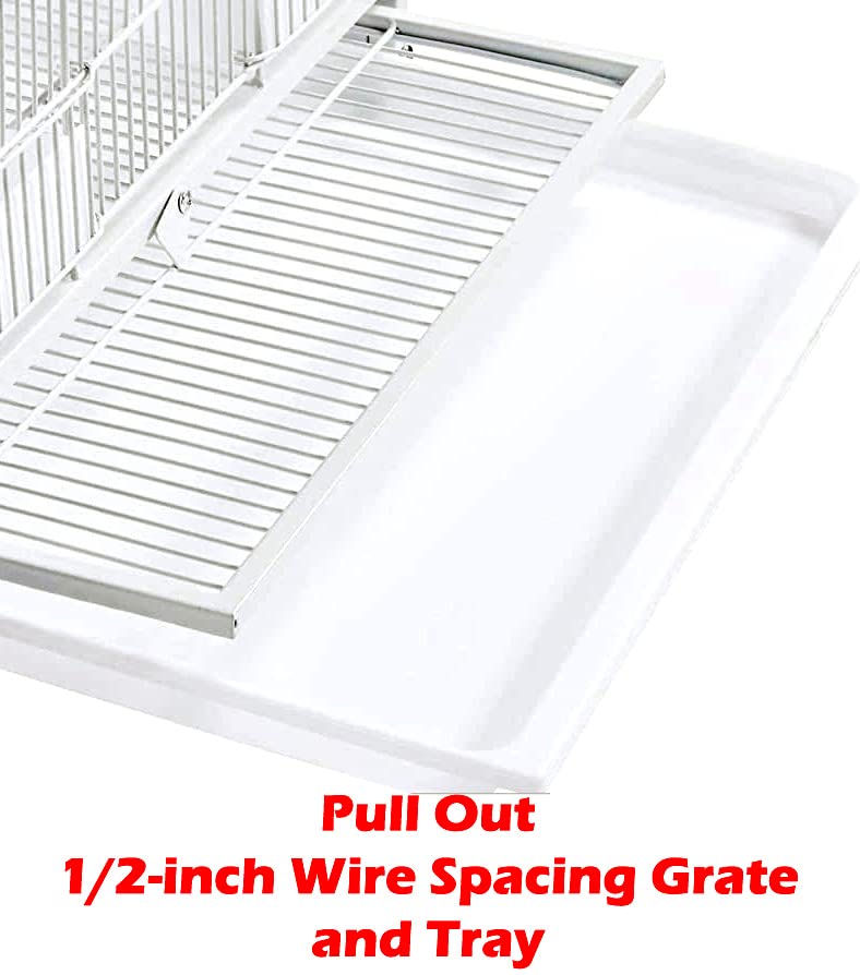 Combo Single Stacker Sturdy Wrought Iron Breeding Center Divided Breeder Bird Flight Double Metal Cage with Side Breeding Nest Box Doors (White Vein)