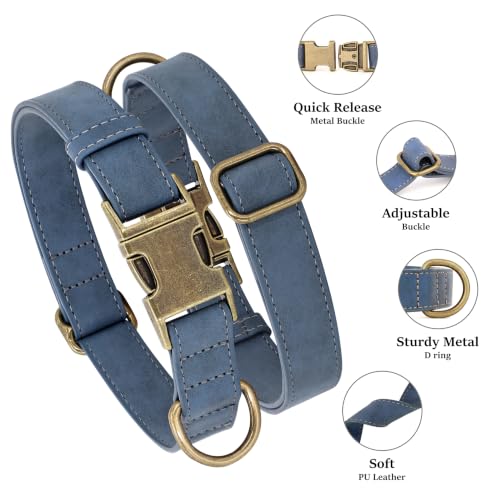 Soft PU Leather Dog Collar for Large Dogs (L：Fit 16-22" Neck, Width 1" / Blue)