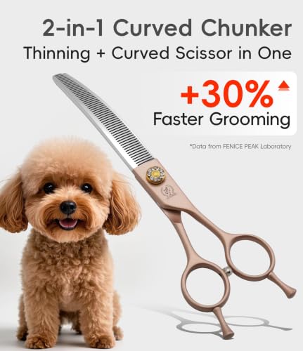 Professional Curved Thinner Dog Grooming Scissors 7.0'' Rose Gold Thinning Shears Extremely Sharp Blades 440C Stainless Steel Thinning Shears Durable Smooth Fine Cut for Dogs and Cats (Curved Thinner / 7")