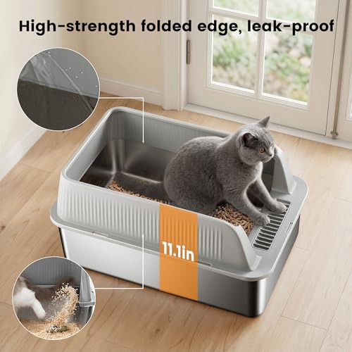 Stainless Steel Sifting Litter Box for Pine Pellets (【XL-】22.4" x 14.6" x 11")