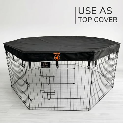 Puppy Playpen with Bottom Pad and Door (Black / Medium Pen: 36-Inch High)
