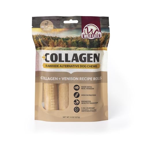 Venison Flavor Collagen Cheek Roll 5" Chew 4pk Pig Ear Substitute (8 Ounce (Pack of 4))