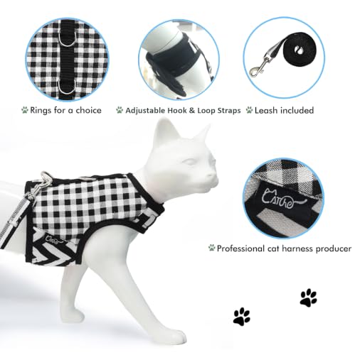 Cat Harness and Leash Set Escape Proof (Black Plaid / Xxl 19-26 lbs)