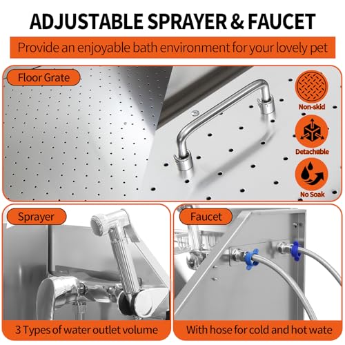 Dog Washing Station 38'' Stainless Steel Pet Grooming Tub for Large Dogs Over (38"LEFT DOOR)