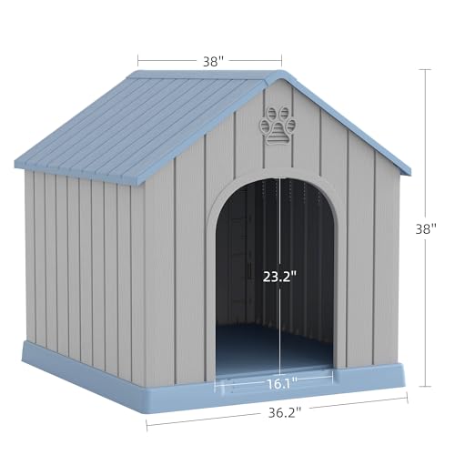 Large Dog House Outdoor Indoor for Medium Large Dogs (Blue / 36.2" L × 38" W × 38" H)