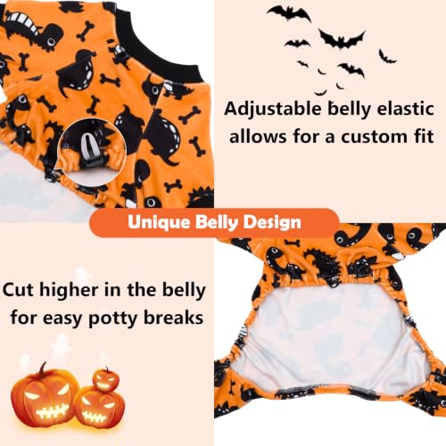 Dog Pajamas Halloween Puppy Onesies Small Dogs Soft Pjs Coat Cat Apparel Comfy Pet Clothes Outfit Doggie Bodysuit P346M (Medium / Dino Bones)