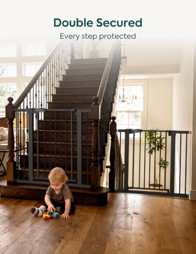 26 40" Pressure Mounted Baby Gate for Stairs (Black / 30"Tall 26"-40" Wide(2 Pack))