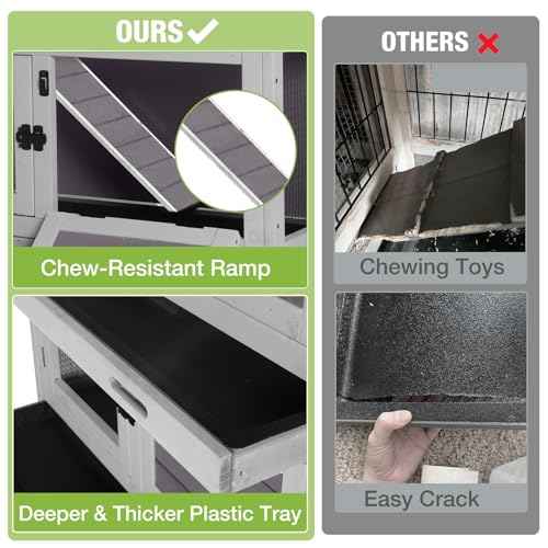 Rabbit Hutch Indoor Mobile Outdoor Bunny Cage with Openable Middle Door (Grey / 36.0"L x 17.7"W x 36.4"H)