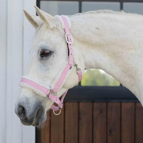 Valkyrie Ultra Fleece Padded Leather Fuse Breakaway Horse Halter (Sweet Pink/Ivory White / Warmblood)