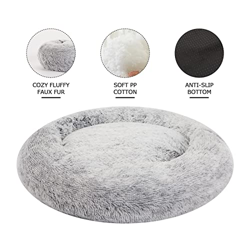 Calming Fluffy Donut Dog Bed for X (45.0"L x 45.0"W x 10.0"Th / Dark Grey)