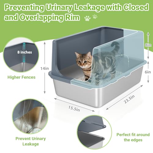 Stainless Steel Litter Box with Lid (14"H Grey)