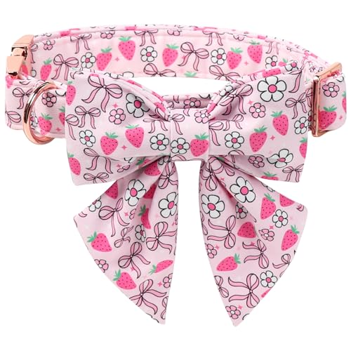 Strawberry Floral Dog Collar with Sailor Bow (Strawberry Bow(Sailor Bow) / Small (Pack of 1))