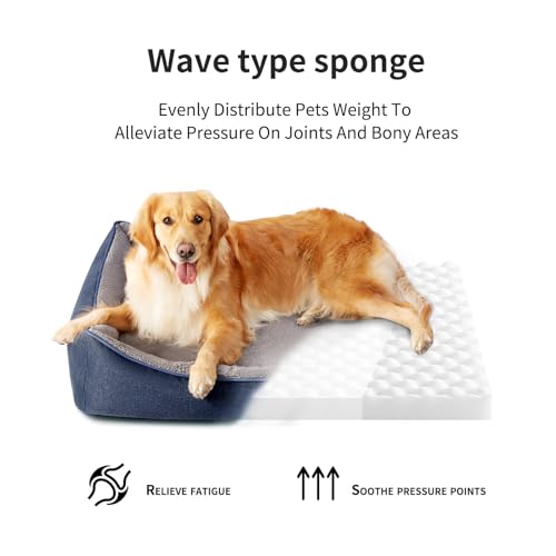 Orthopedic Dog Bed Medium Size Dog (26.4"L x 21.7"W x 6.2"Th / Navy Blue-Velvet)