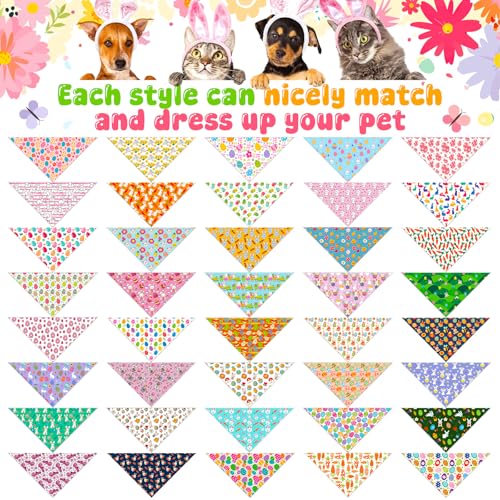 120 Pcs Spring Easter Dog Bandanas Bulk Dog Adjustable Cute Washable Triangle Kerchief Scarf Bibs for Small to Medium Pet Seasonal Party Costume Accessories