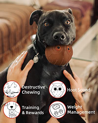 Giggle Ball for Dogs Owl Toys for Aggressive Chewers Dog Ball Toy for Puppy Medium Large Dogs Fun Gift for Dog Natural Rubber Hoot Brown (Brown Owl Orange Eyes)