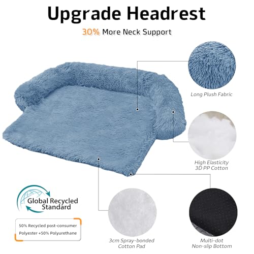Calming Dog Bed Fluffy Plush Dog Mat for Furniture Protector with Removable Washable Cover for Large Medium Small Dogs and Cats (Navy / 53.0"L x 39.3"W x 6.0"Th)