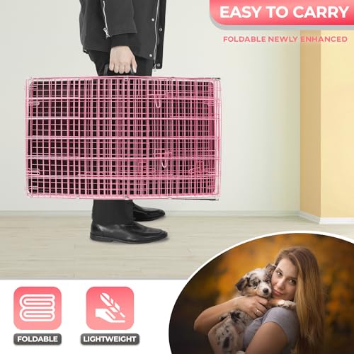 36" Foldable Metal Dog Crate (Pink)