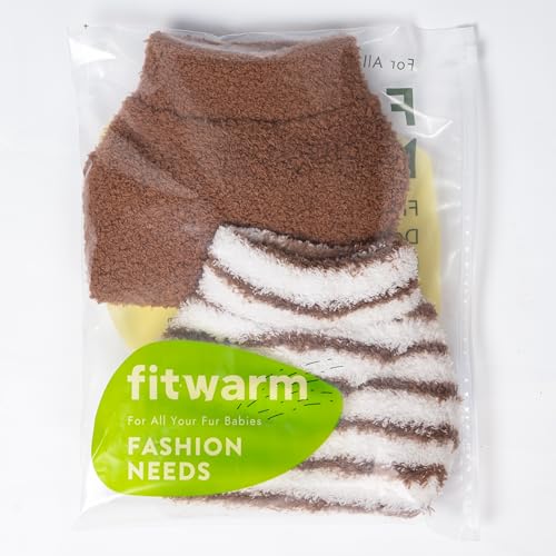 2 Pack Striped Fleece Dog Sweater (X-Large / Brown-White)