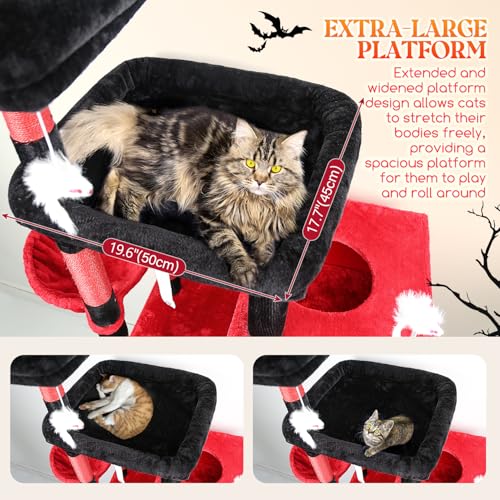 Extra Large Gothic Cat Tower for Big Cats 20 lbs (81 inch / Red Black)