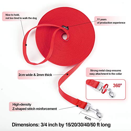 Dog Puppy Obedience Recall Training Agility Lead (Red / 15 Feet)