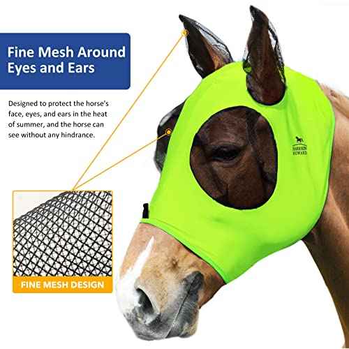 Super Comfort Stretchy Fly Mask Large Eye Space with UV Protection Soft on Skin with Breathability Fluro Lime M Cob (Cob (Medium) / Fluro-Lime)