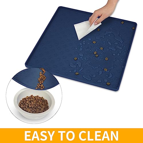 2 Pack Pet Placemat for Dog and Cat (11.8"L x 11.8"W - 2 Pack / Navy Blue)