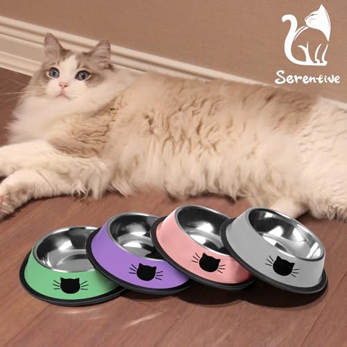 2 Pcs Non Slip Stainless Steel Small Cat Food Bowls (Pink / 7 oz)