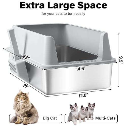 Stainless Steel Litter Box (XL-Light Gray:23"x14.6"x10")
