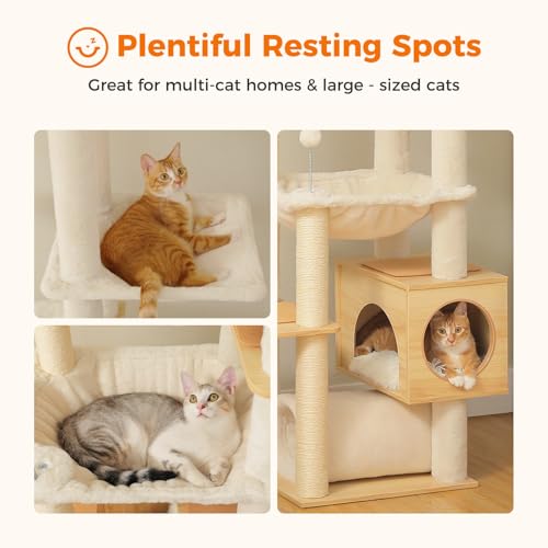Floor to Ceiling Cat Tree for Large Cats (93''-101'' / Wooden Beige)