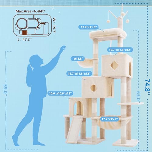 Cat Tree Tower with 3 Condos (74.8 inches / Beige)