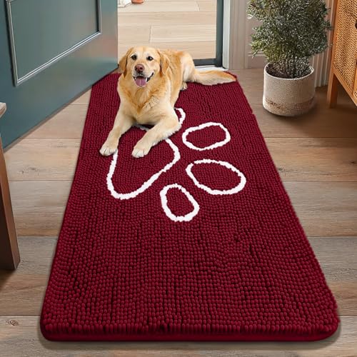 Dog Door Mat for Muddy Paws (48"X30" / Burgundy and White)