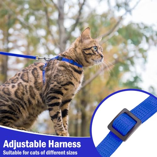 Adjustable Cat Harness and Leash Set Escape Proof Kitten Strap Collar for Walking Travel (Medium / Navy Blue)