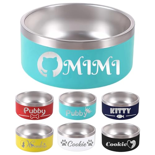 Custom Dog Bowl Personalized Dog Bowls with Name Stainless Steel Non (Blue / 64 oz (3.6x8in))