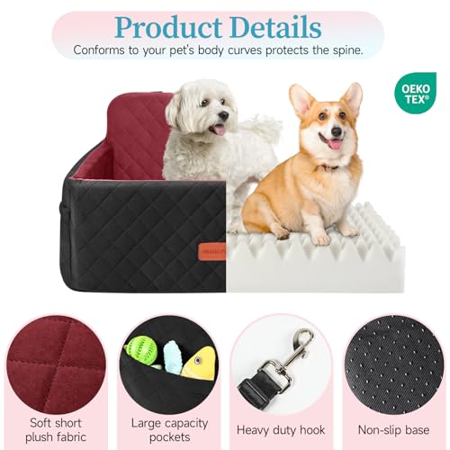 Dog Car Seat for Medium Large Dogs Under 55 lbs (Blcak/red)