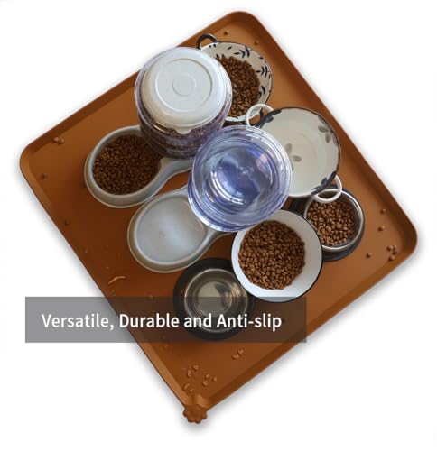 XX Large Non Slip Silicone Pet Food Mats (28"L x 26"W / Butterscotch)