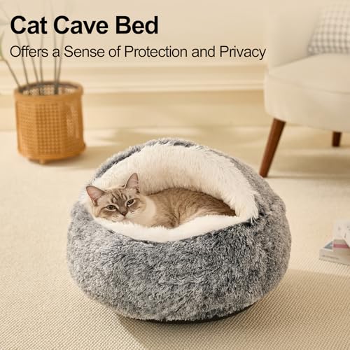 Calming Dog & Cat Cave Bed With Hooded Cover (20.00" x 20.00" x 8.00" / Grey)