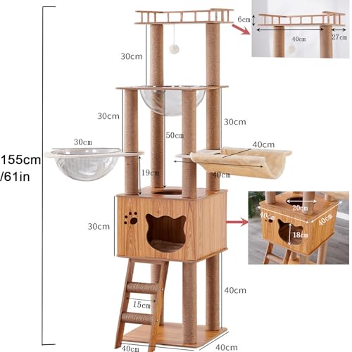 61'' Wooden cat Tree with cat Condo (P15)