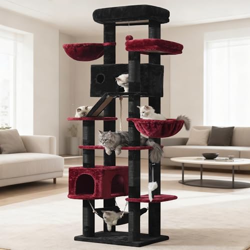 Tall Cat Tree Tower for for Multiple Cats (78.7 inch / Black and red)