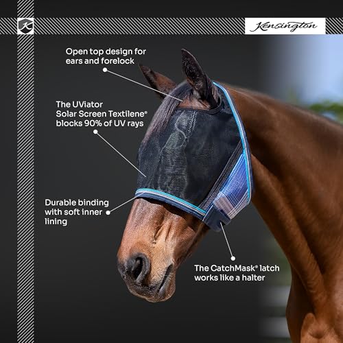 Kensington UViator CatchMask Horse Fly Mask with Web Trim UV Eye Protection Mask for Horse (181-Kentucky Blue)