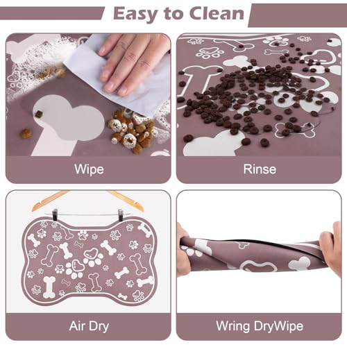 Dog Cat Mat for Food and Water (36"L x 23"W / Bone Shaped Brown)