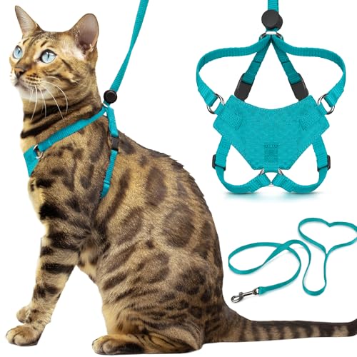 Houdini™ Escape Proof Cat Harness and Leash (Turquoise / M/L)