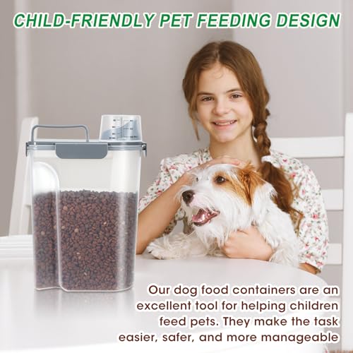 Pet Dog Cat Food Storage Containers 2 Pack 10 to 14 Lbs (Cyan&Grey / 6 Qt -2 Pack)