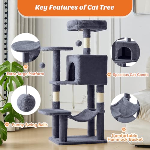 44 Inch Small Cat Tree Tower for Indoor Cats and Kittens (Dark Grey / 44IN)