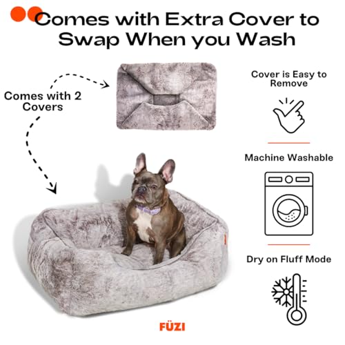 Luxury Aesthetic Dog Bed with Extra Cover for Medium Dogs (Light Grey / Medium)