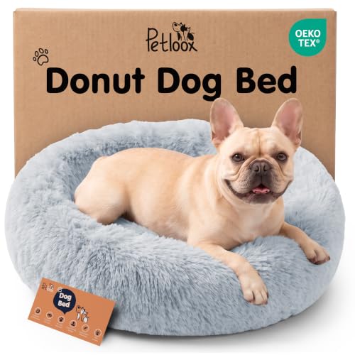 Calming Donut Dog Bed for Small Dogs (Bright Grey / Medium (30"L x 30"W x 9"Th))