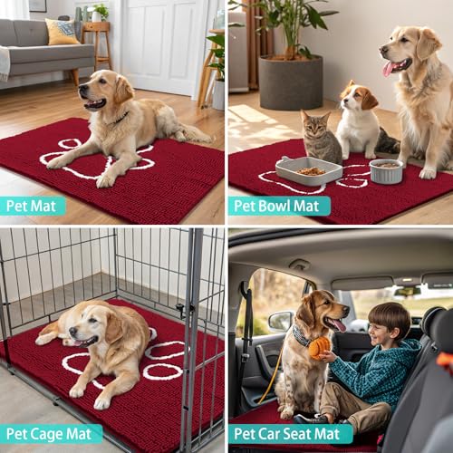 Dog Door Mat for Muddy Paws (36"X24" / Red and White)