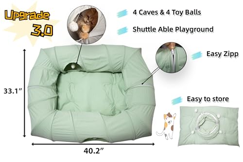 Interactive Cat Tunnel for Indoor Cats Multi Entry Cat Toy (Extra Large / Green)
